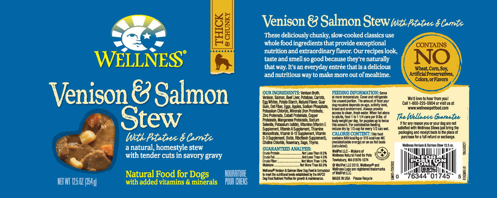 Wellness Grain Free Natural Venison & Salmon Stew with Potato and Carrots Wet Canned Dog Food