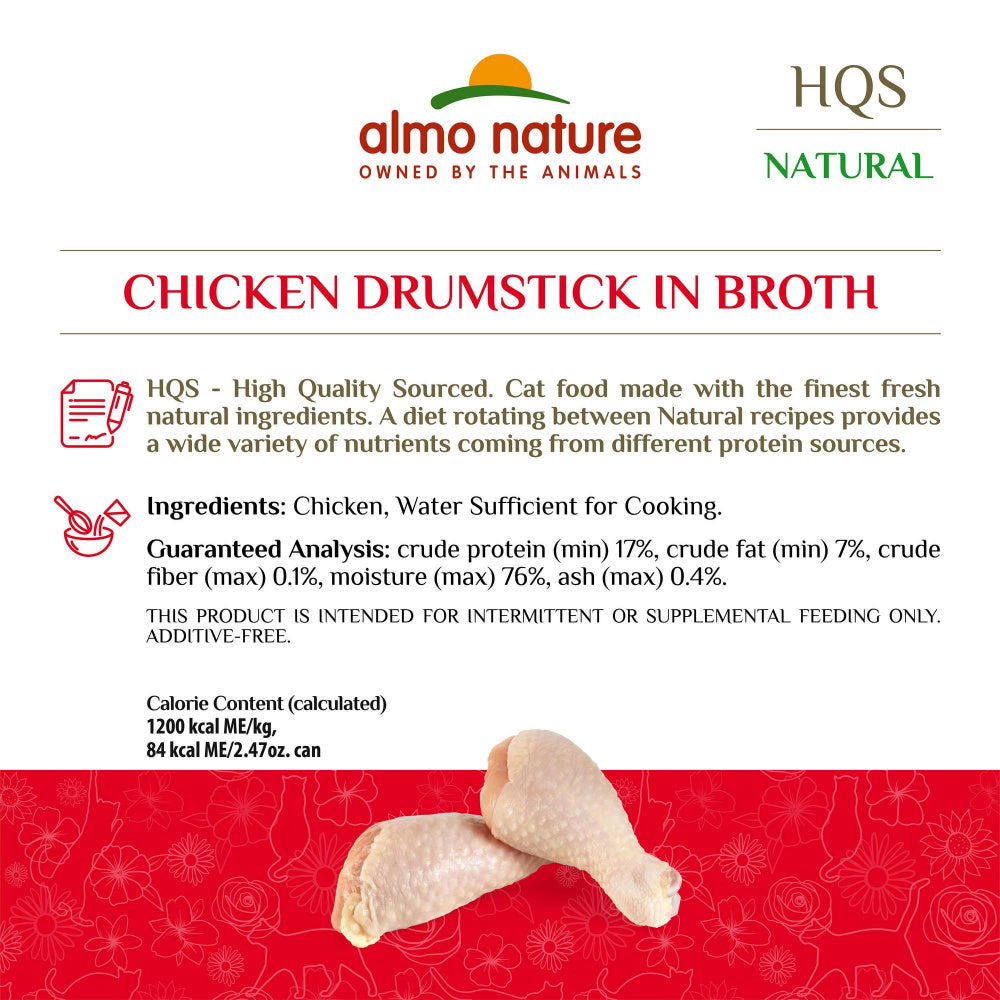 Almo Nature HQS Natural Cat Grain Free Chicken Drumstick In Broth Canned Cat Food