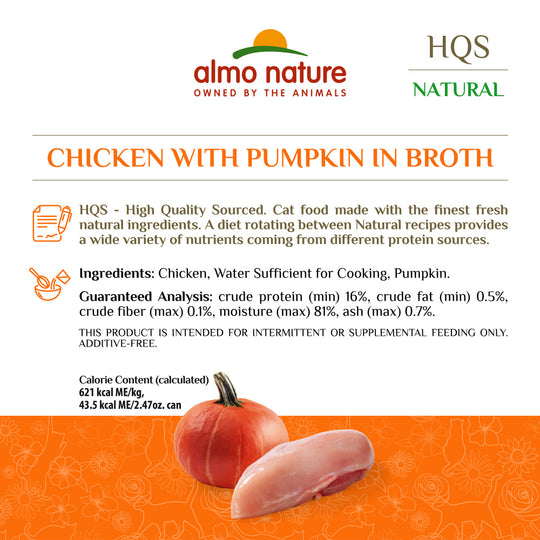 Almo Nature HQS Natural Cat Grain Free Chicken with Pumpkin In Broth Canned Cat Food