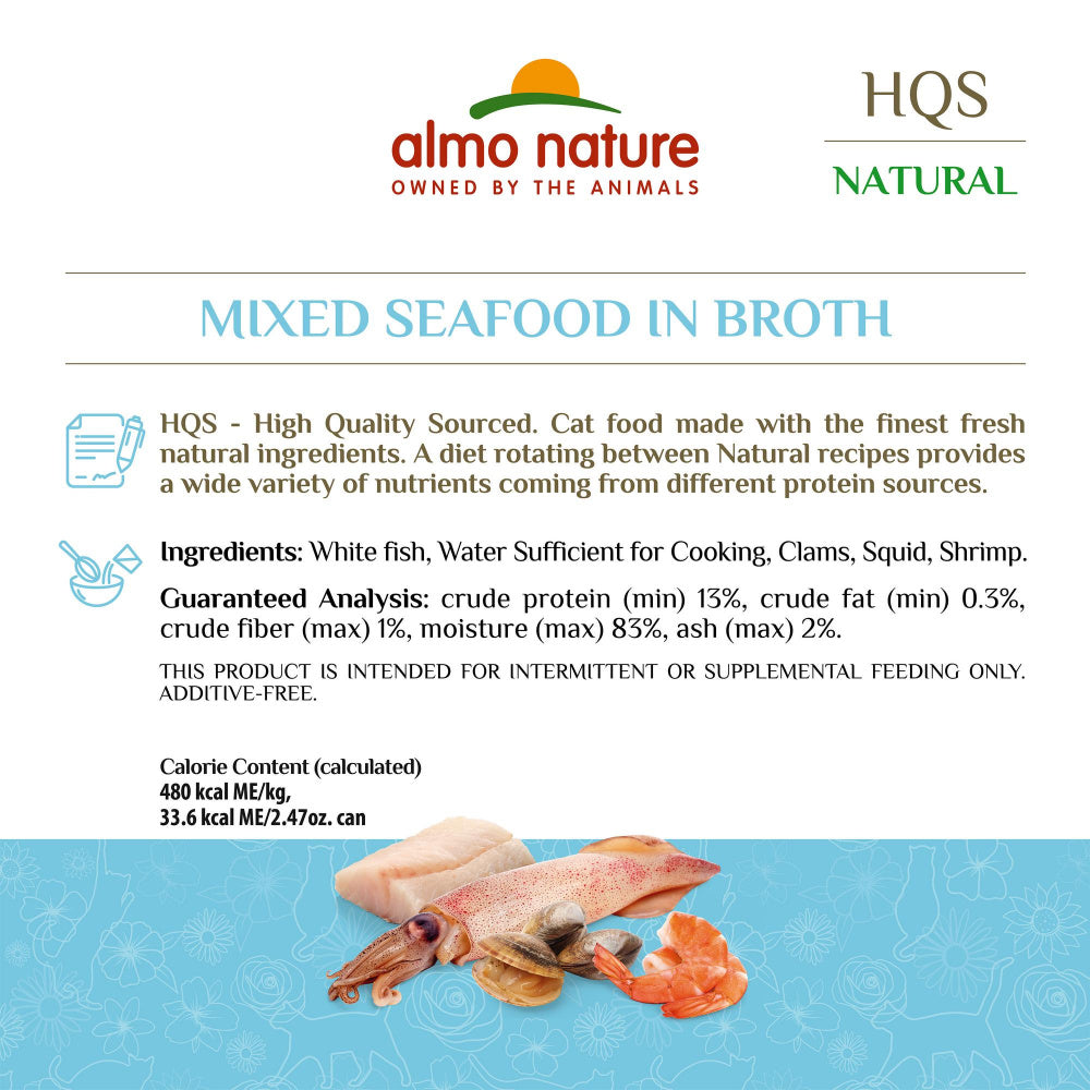 Almo Nature HQS Natural Cat Grain Free Mixed Seafood In Broth Canned Cat Food