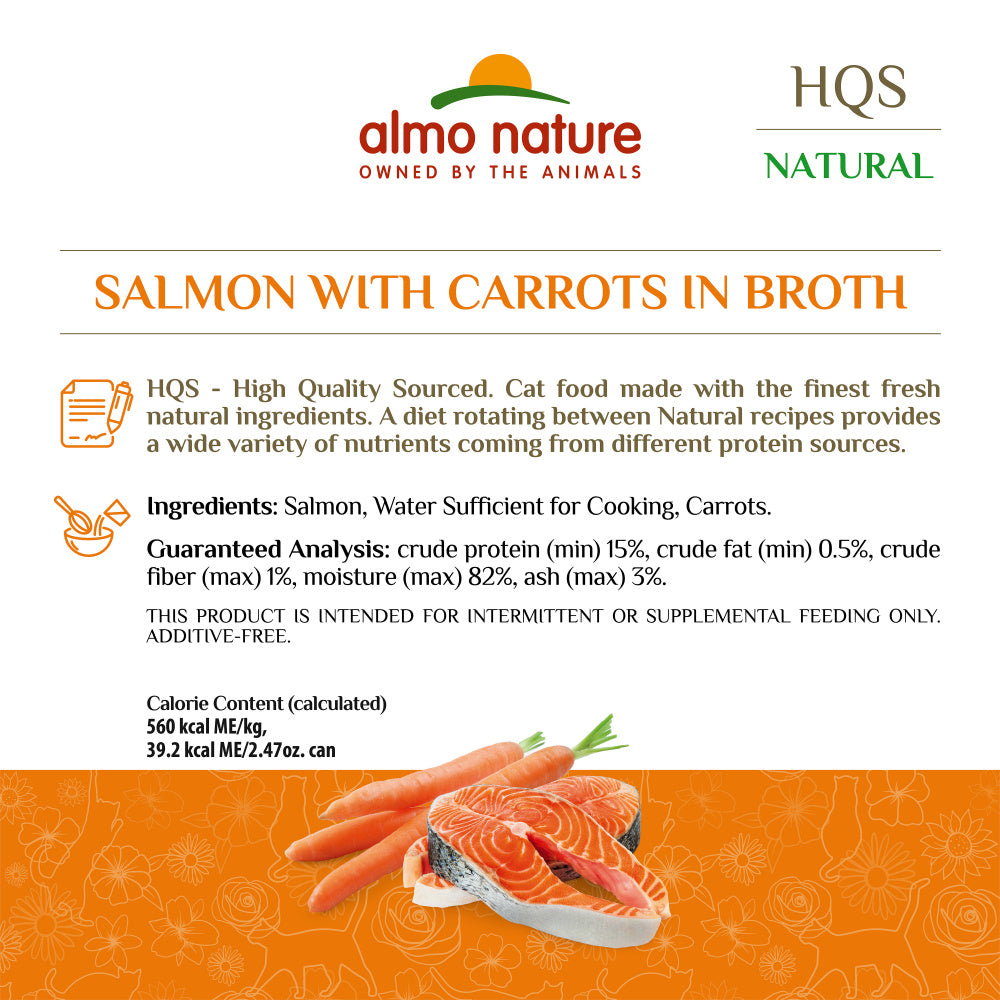 Almo Nature HQS Natural Cat Grain Free Salmon with Carrot In Broth Canned Cat Food