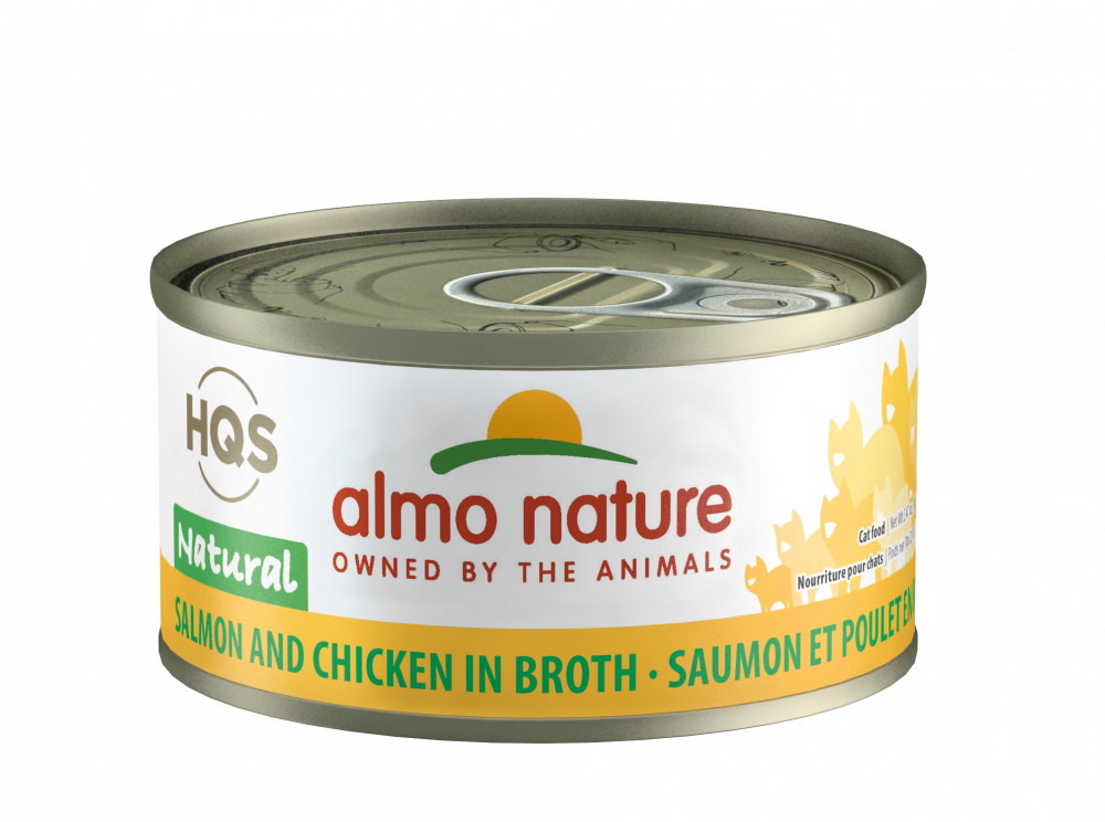 Almo Nature HQS Natural Cat Grain Free Salmon and Chicken In Broth Canned Cat Food
