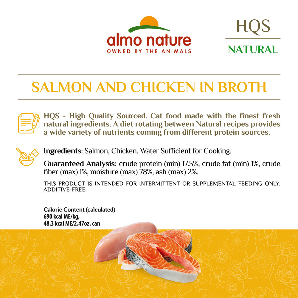 Almo Nature HQS Natural Cat Grain Free Salmon and Chicken In Broth Canned Cat Food