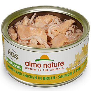 Almo Nature HQS Natural Cat Grain Free Salmon and Chicken In Broth Canned Cat Food