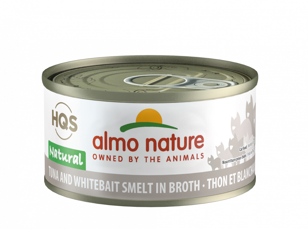 Almo HQS Natural Cat Grain Free Tuna and Whitebait Smelt In Broth Canned Cat Food