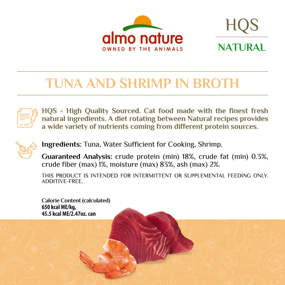 Almo Nature HQS Natural Cat Grain Free Tuna with Shrimp In Broth Canned Cat Food