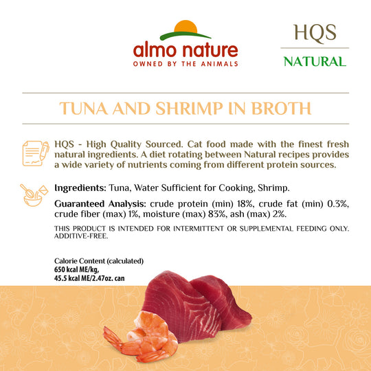 Almo Nature HQS Natural Cat Grain Free Tuna with Shrimp In Broth Canned Cat Food