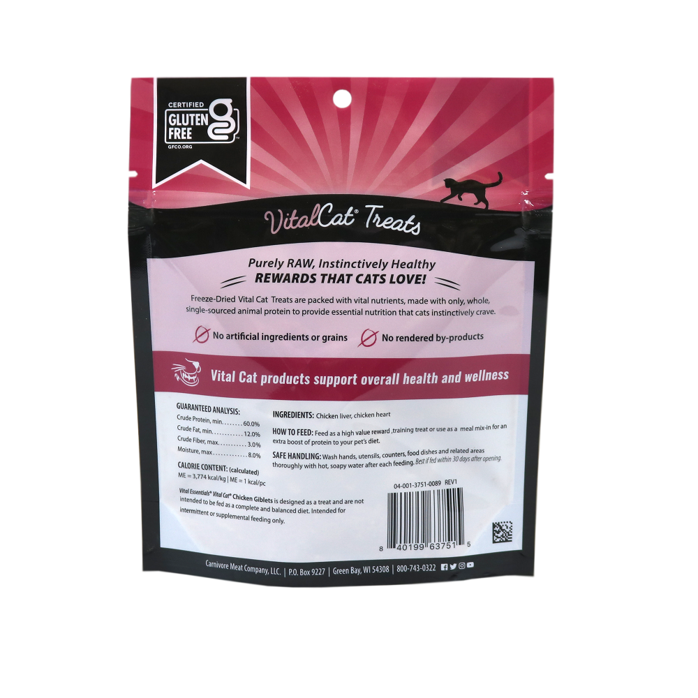 Vital Essentials Vital Cat Freeze Dried Grain Free Chicken Giblets Cat Treats