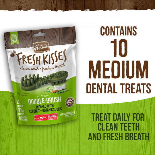 Merrick Fresh Kisses Dog Dental Treats Coconut Plus Botanical Oils Recipe Dog Treats for Medium Breeds