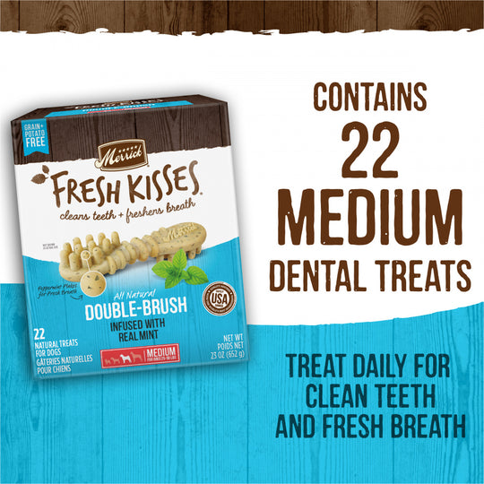 Merrick Fresh Kisses Dog Dental Treats With Mint Breath Strips Dog Treats for Medium Breeds