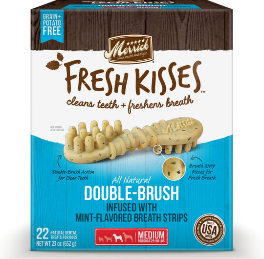 Merrick Fresh Kisses Grain Free Mint Breath Strips Medium Dog Treat Box