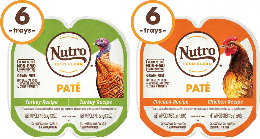 Nutro Perfect Portions Grain Free Turkey Pate and Chicken Pate Wet Cat Food Tray Variety Pack