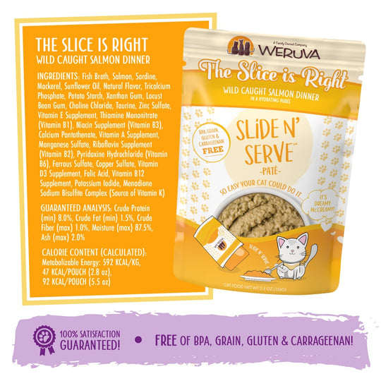 Weruva Slide N' Serve Grain Free The Slice is Right Wild Caught Salmon Dinner Wet Cat Food Pouch