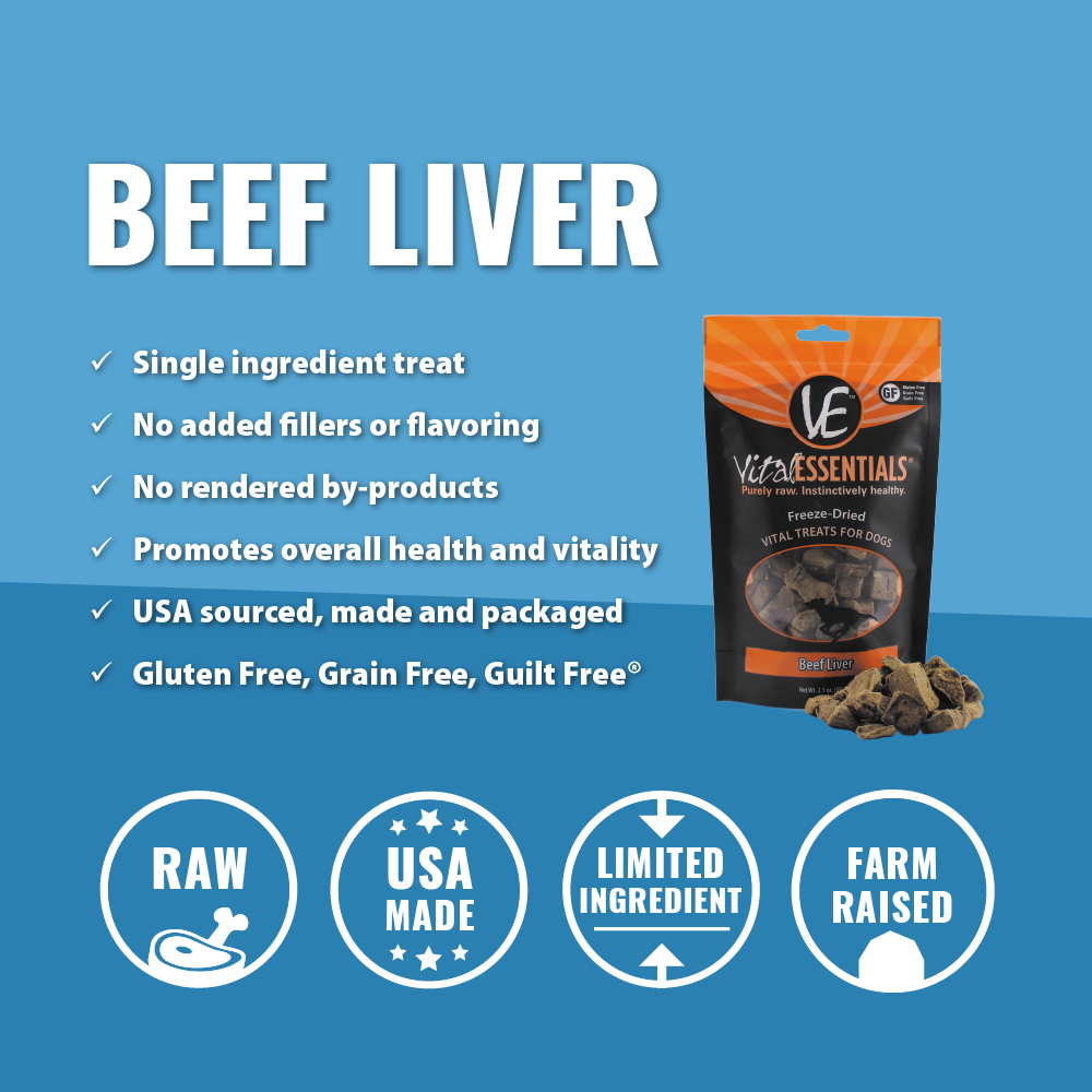 Vital Essentials Freeze Dried Grain Free Beef Liver Limited Ingredient Dog Treats