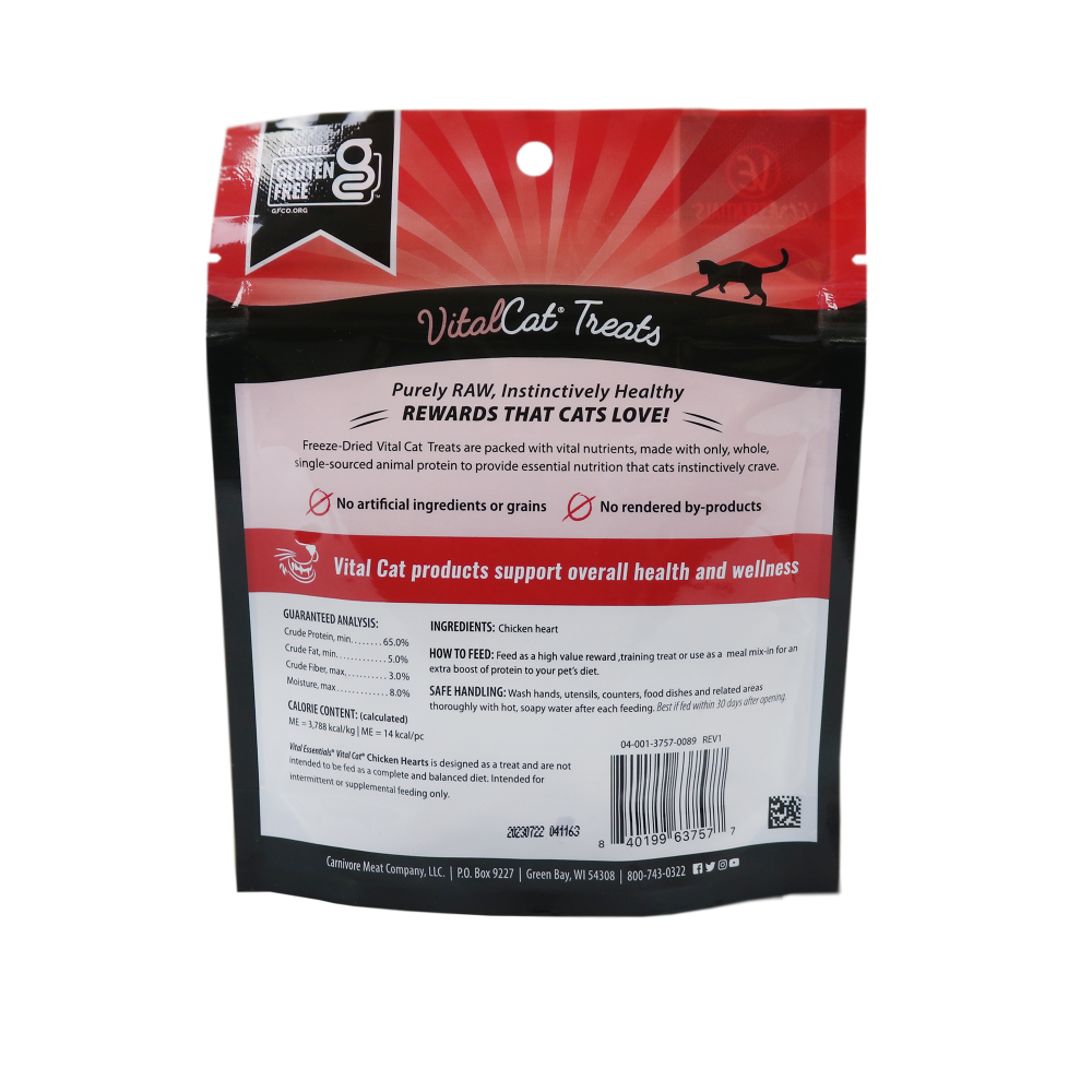 Vital Essentials Freeze Dried Grain Free Chicken Hearts Limited Ingredient Cat Treats