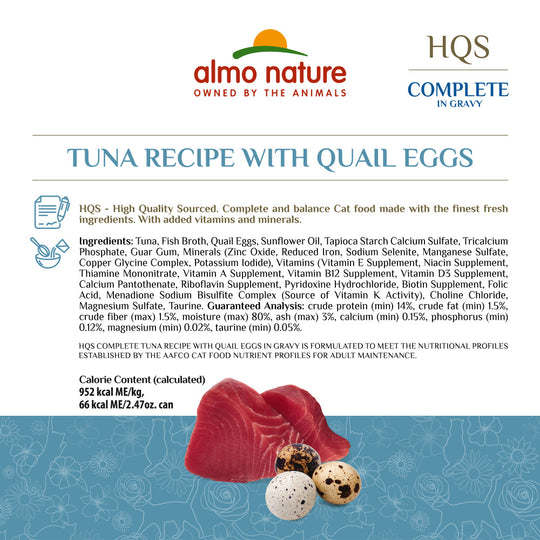 Almo Nature HQS Complete Cat Grain Free Tuna with Quail Egg In Gravy Canned Cat Food