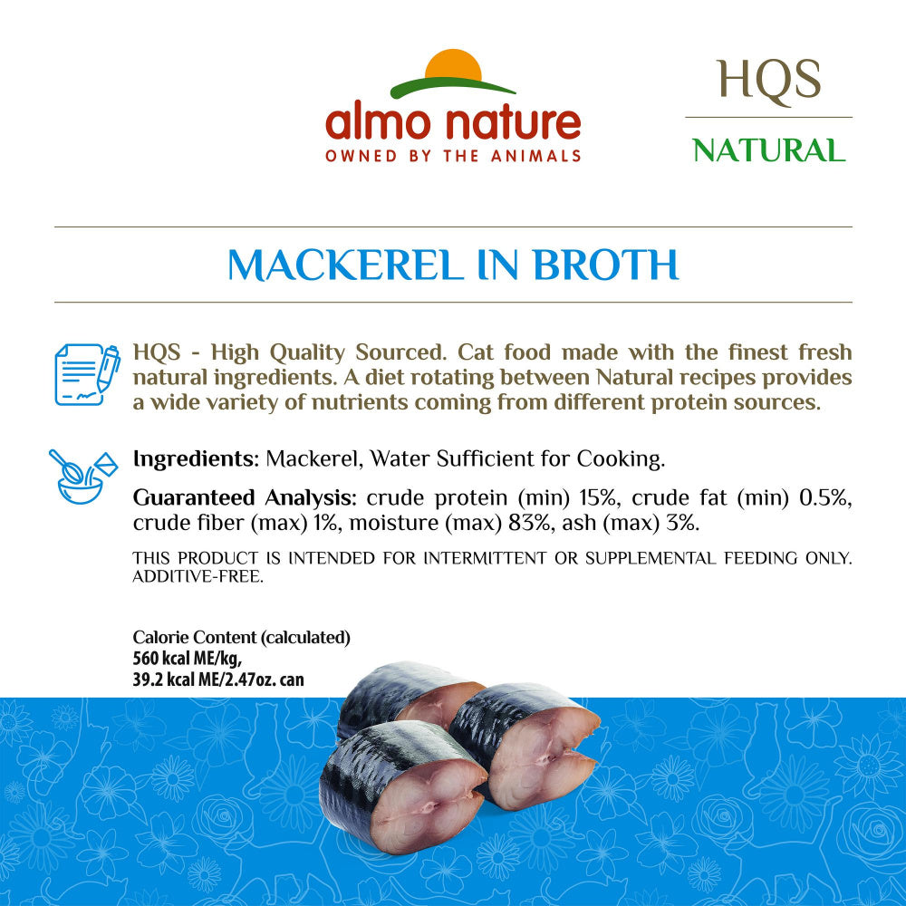Almo Nature HQS Natural Cat Grain Free Additive Free Mackerel Canned Cat Food