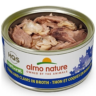 Almo Nature HQS Natural Cat Grain Free Additive Free Tuna with Clams In Broth Canned Cat Food