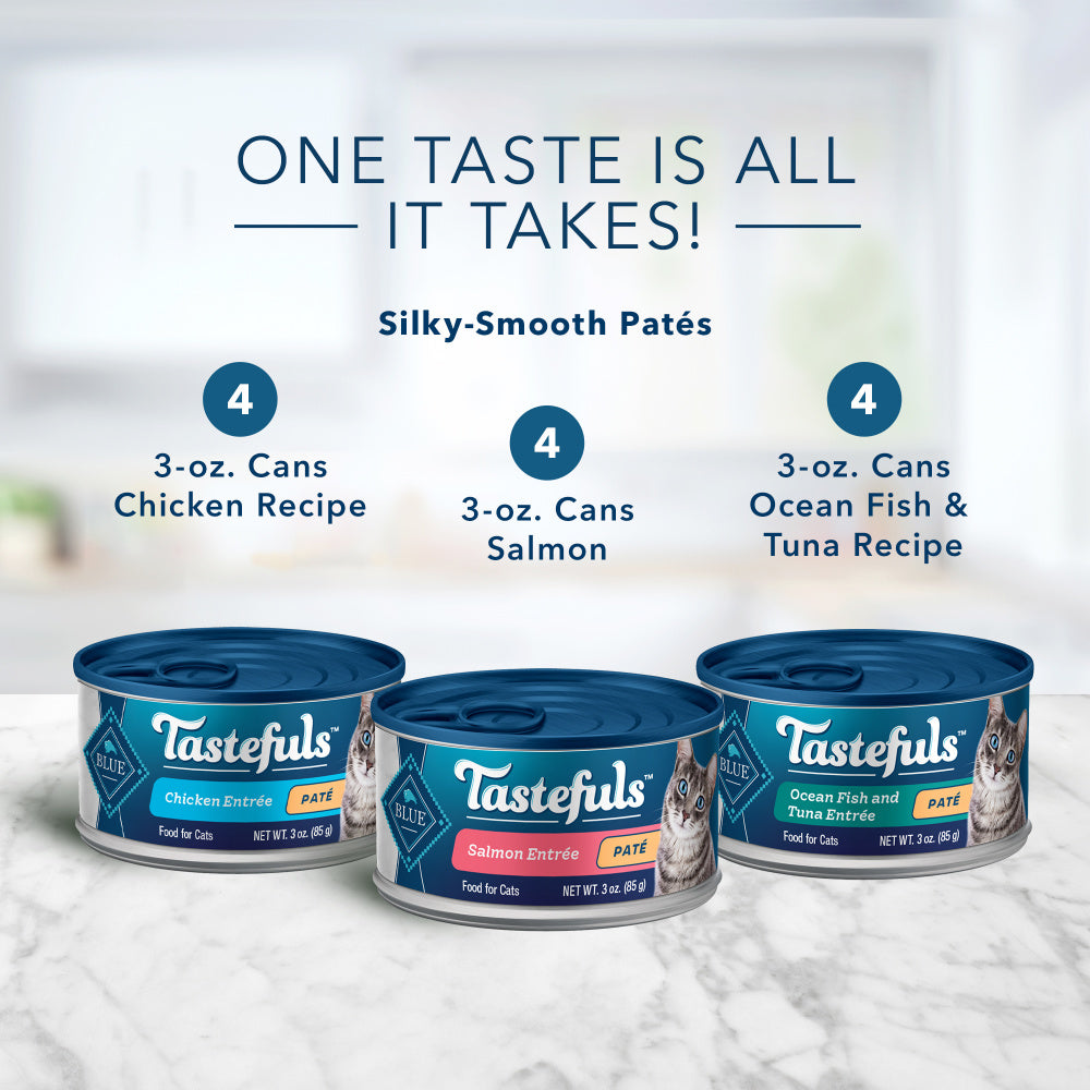 Blue Buffalo Tastefuls Adult Natural Pate Variety Pack with Salmon, Chicken, and Ocean Fish & Tuna Entrees Wet Cat Food