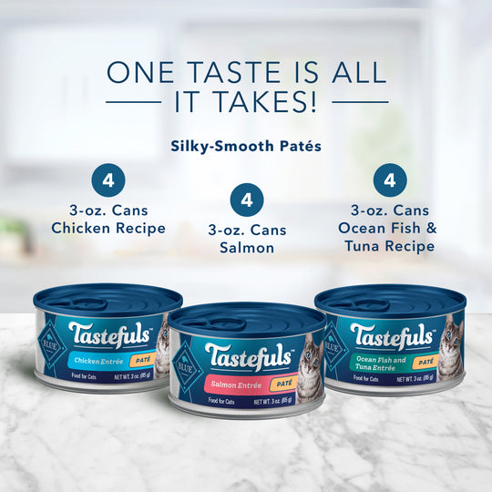 Blue Buffalo Tastefuls Adult Natural Pate Variety Pack with Salmon, Chicken, and Ocean Fish & Tuna Entrees Wet Cat Food