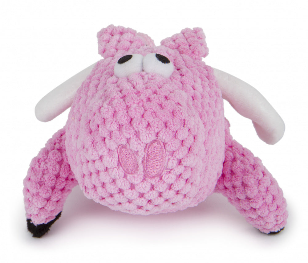 Go Dog Checkers Flying Pig with Chew Guard Technology Durable Plush Squeaker Dog Toy Pink
