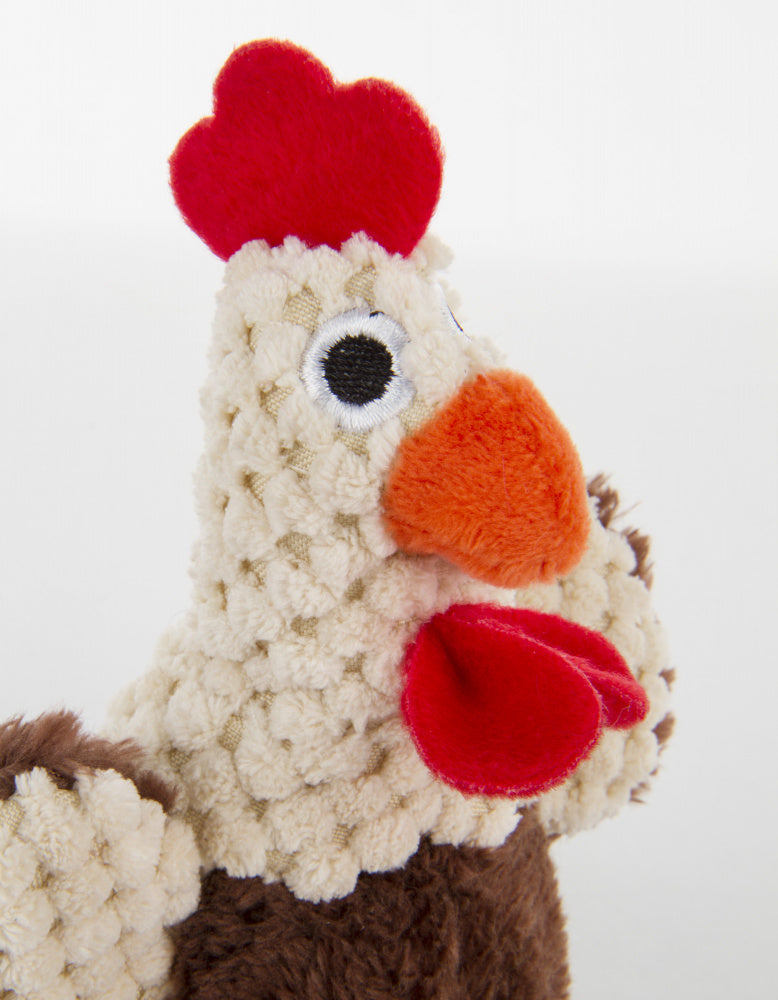 Go Dog Checkers Skinny Brown Rooster with Chew Guard Technology Durable Plush Squeaker Dog Toy Mini Just for Me