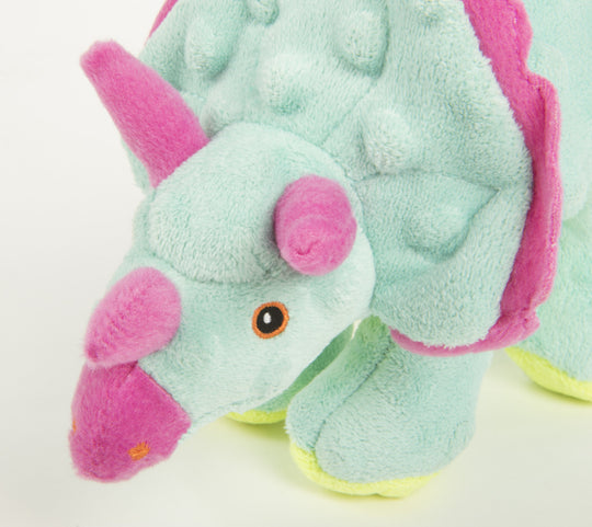 Go Dog Dinos Frills with Chew Guard Technology Durable Plush Squeaker Dog Toy Teal