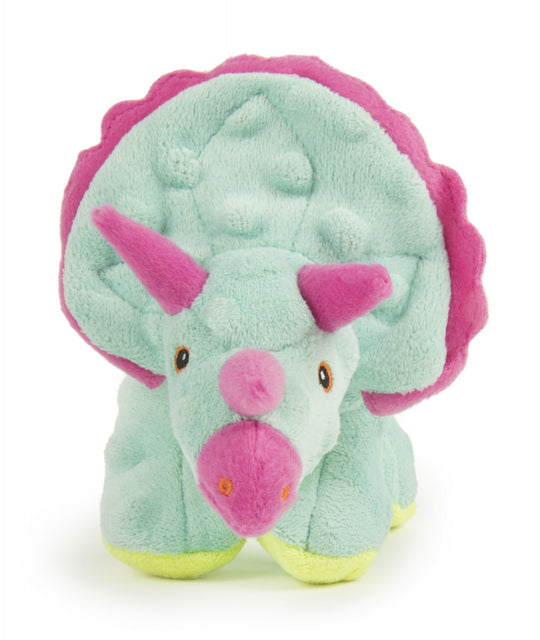 Go Dog Dinos Frills with Chew Guard Technology Durable Plush Squeaker Dog Toy Teal