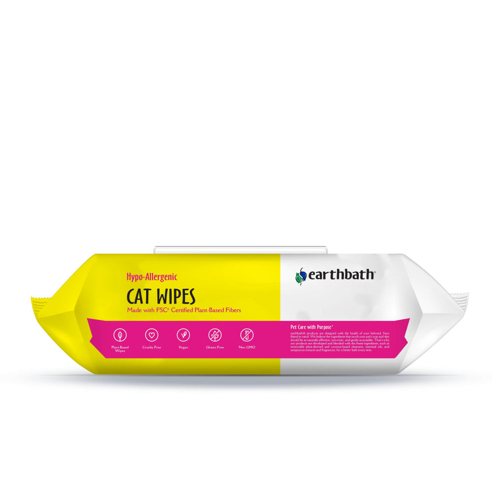 Earthbath Hypo-Allergenic Cat Grooming Cleans & Conditions Fragrance Free Plant-Based Wipes