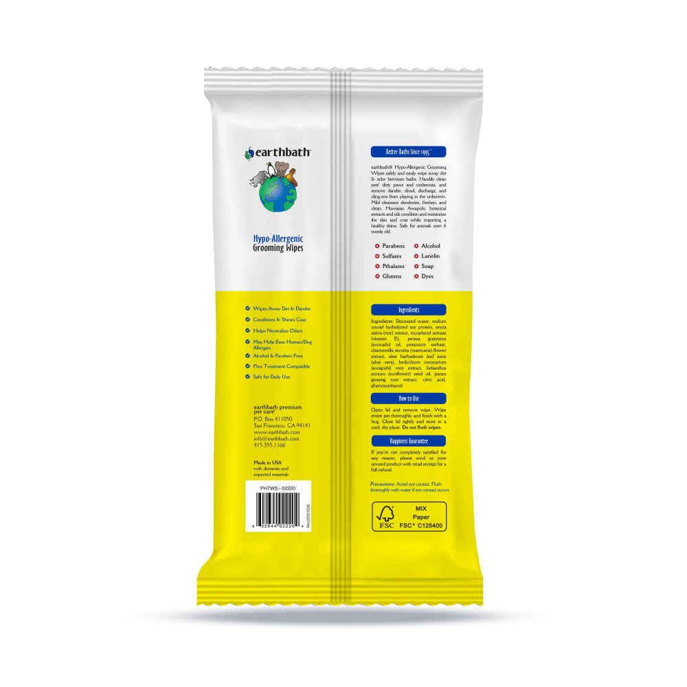 Earthbath Hypo-Allergenic Grooming Cleans & Conditions Fragrance Free Plant-Based Wipes