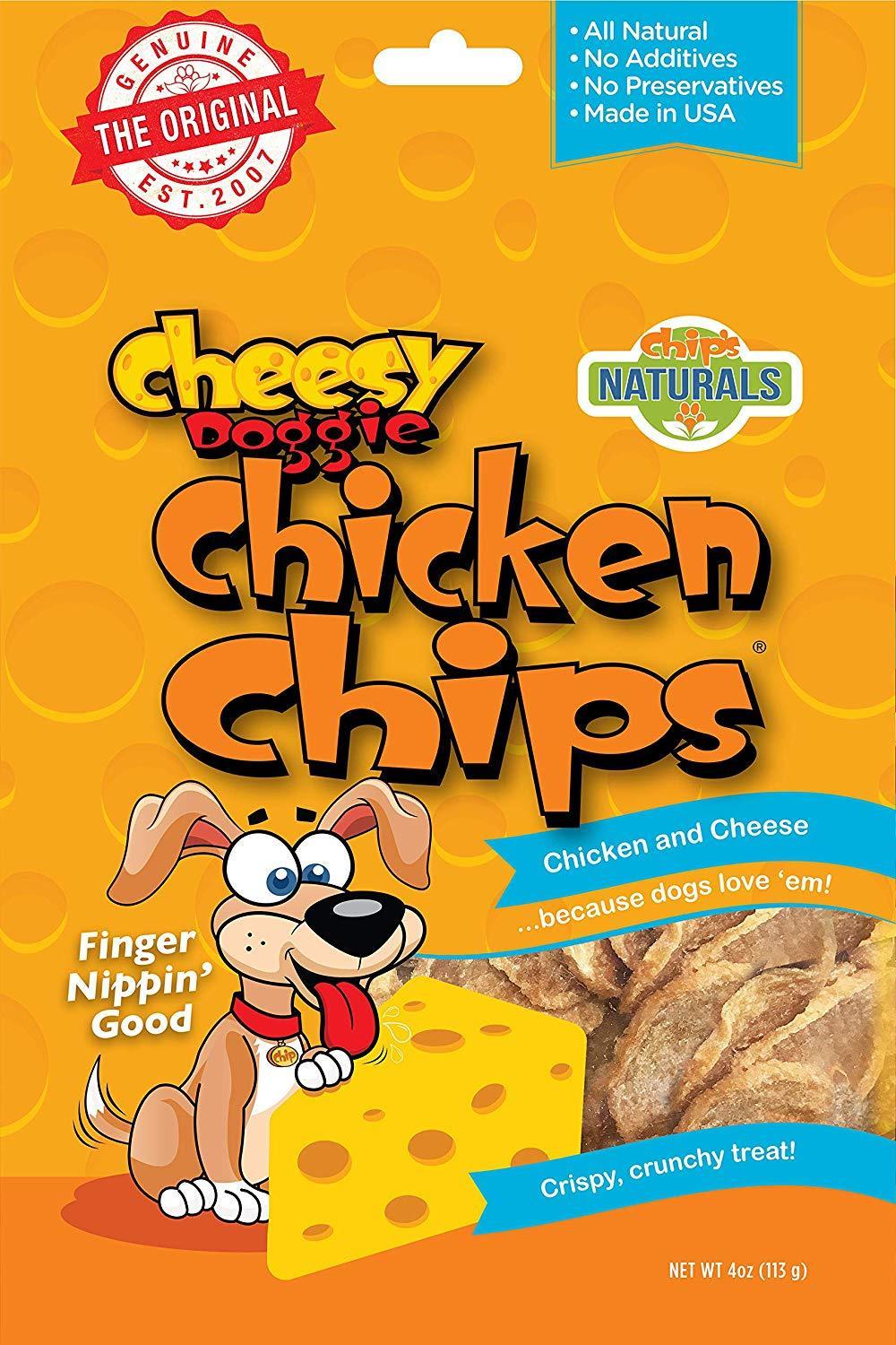 Chip's Naturals Cheesy Doggie Chicken Chips Treats for Dogs, 4 oz